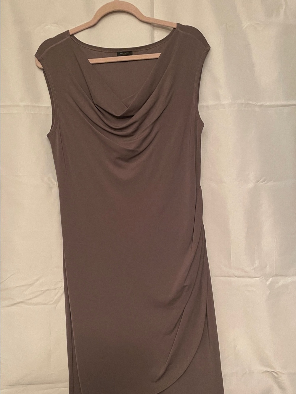 Ann Taylor M Sleeveless Cowl Neck Women's Dress - Taupe Classy